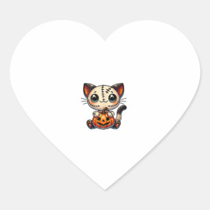 Cute Halloween Cat Holding Pumpkin - Trick Or Trea Heart Sticker