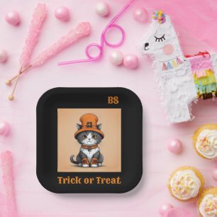 Cute Halloween cat in Disguise Festive Paper Plate