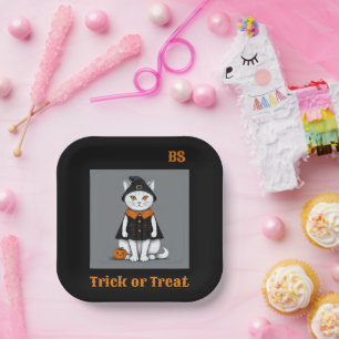 Cute Halloween cat in Disguise Festive Paper Plate