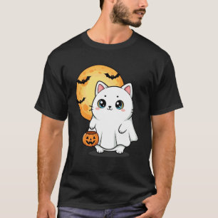Cute Halloween Cat in Ghost Costume with Pumpkin B T-Shirt