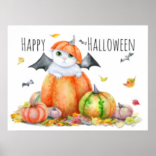 Cute Halloween Cat in Pumpkin Poster