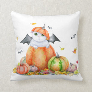 Cute Halloween Cat in Pumpkin Throw Pillow