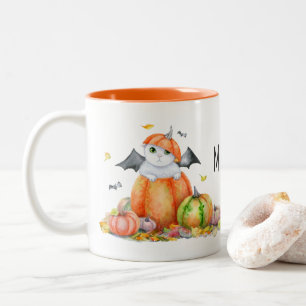 Cute Halloween Cat in Pumpkin  Two-Tone Coffee Mug