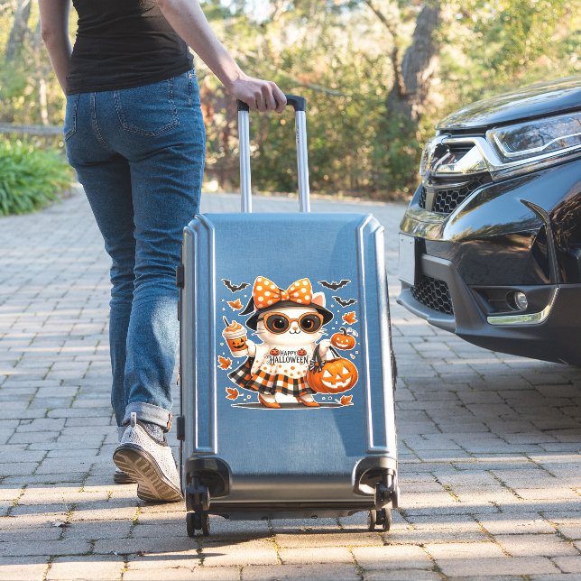 Cute Halloween Cat – Kawaii Witch Kitty with Pumpk (Suitcase Insitu)