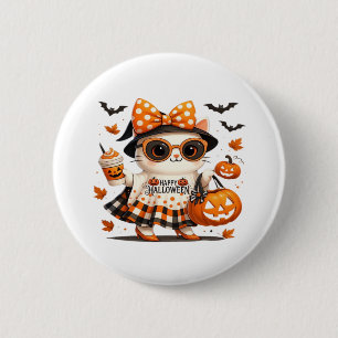 Cute Halloween Cat – Kawaii Witch Kitty with Pumpk 2 Inch Round Button