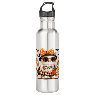 Cute Halloween Cat – Kawaii Witch Kitty with Pumpk 710 Ml Water Bottle