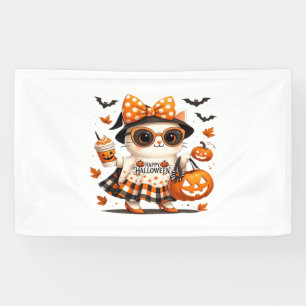 Cute Halloween Cat – Kawaii Witch Kitty with Pumpk Banner