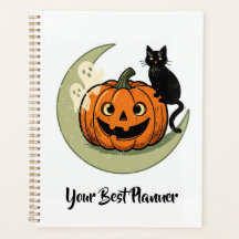 Cute Halloween Cat on Pumpkin Moon Planner