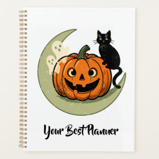Cute Halloween Cat on Pumpkin Moon Planner