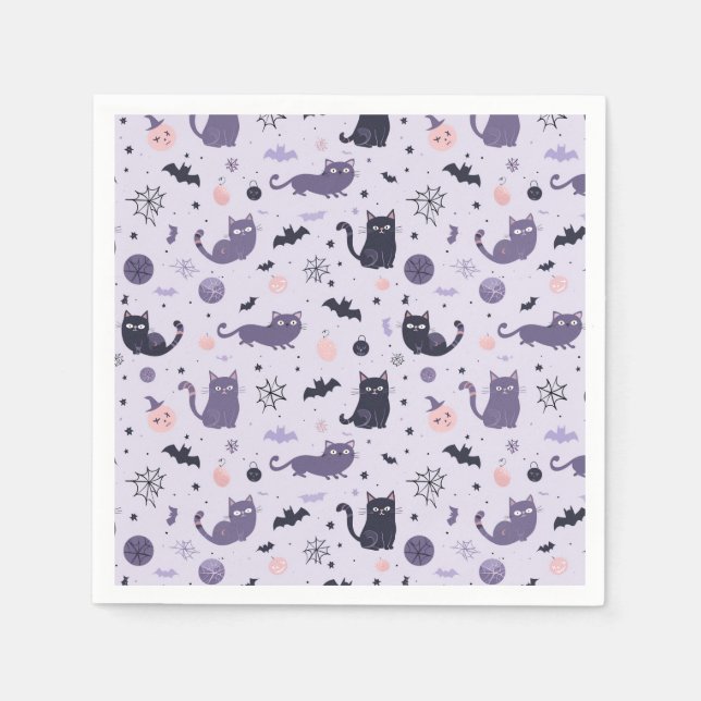 Cute Halloween cat purple Napkin (Front)