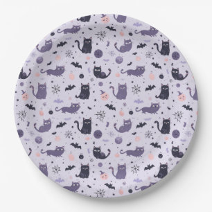 Cute Halloween cat purple Paper Plate