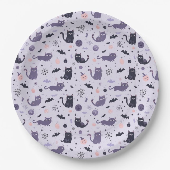 Cute Halloween cat purple Paper Plate (Front)