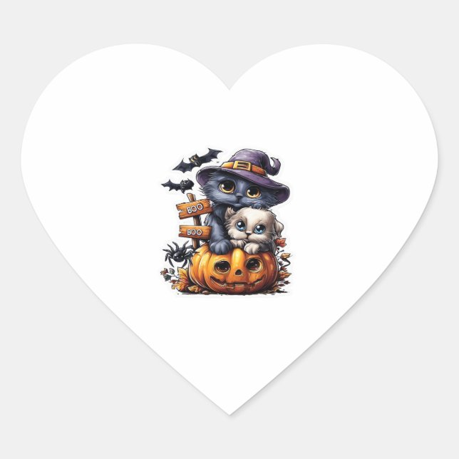 Cute Halloween Cat Sticker – Witch Hat, Pumpkin an (Front)