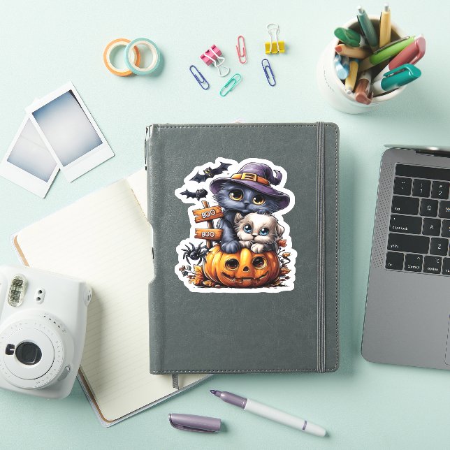 Cute Halloween Cat Sticker � Witch Hat, Pumpkin an (iPad Cover)