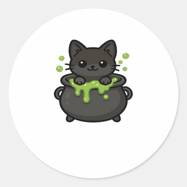 Cute Halloween Cat Sticker � Witch Hat, Pumpkin an (Front)