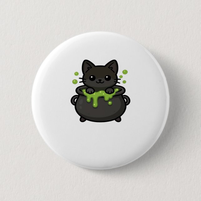 Cute Halloween Cat Sticker � Witch Hat, Pumpkin an 2 Inch Round Button (Front)