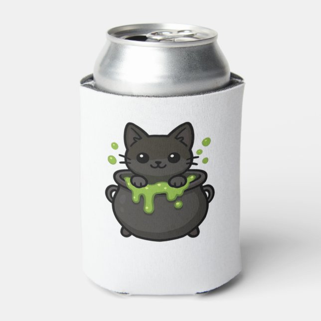 Cute Halloween Cat Sticker � Witch Hat, Pumpkin an Can Cooler (Can Front)