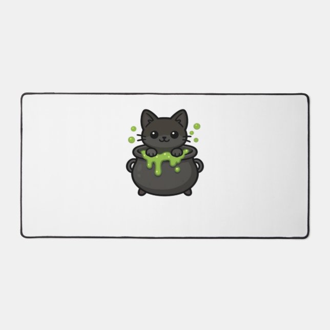 Cute Halloween Cat Sticker – Witch Hat, Pumpkin an Desk Mat (Front)