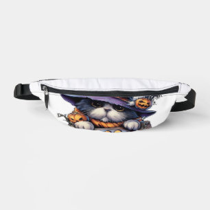 Cute Halloween Cat Sticker � Witch Hat, Pumpkin an Fanny Pack