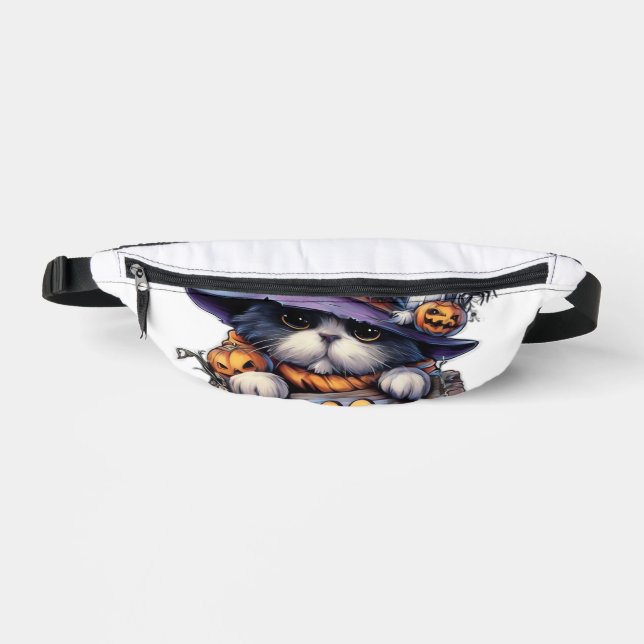 Cute Halloween Cat Sticker � Witch Hat, Pumpkin an Fanny Pack (Front)