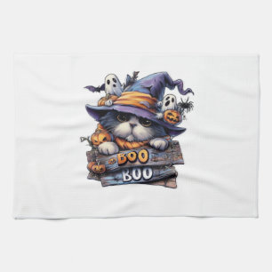 Cute Halloween Cat Sticker – Witch Hat, Pumpkin an Kitchen Towel