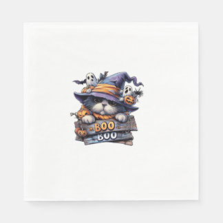 Cute Halloween Cat Sticker � Witch Hat, Pumpkin an Napkin