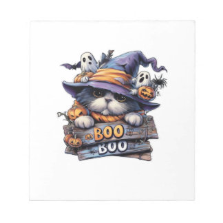Cute Halloween Cat Sticker � Witch Hat, Pumpkin an Notepad