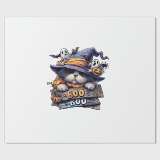 Cute Halloween Cat Sticker � Witch Hat, Pumpkin an Wrapping Paper