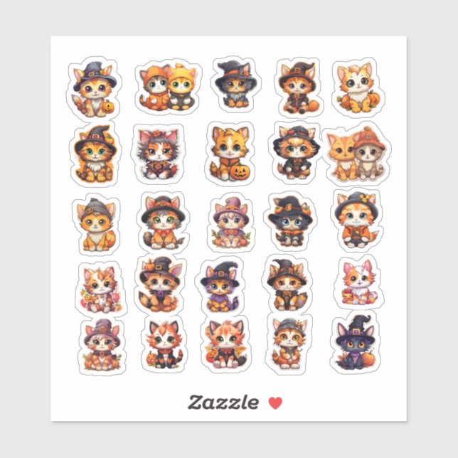 Cute Halloween Cat stickers, value pack,25 Sticker (Sheet)