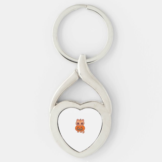Cute Halloween Cat T-Shirt – Two Kawaii Cats Holdi Keychain (Front)