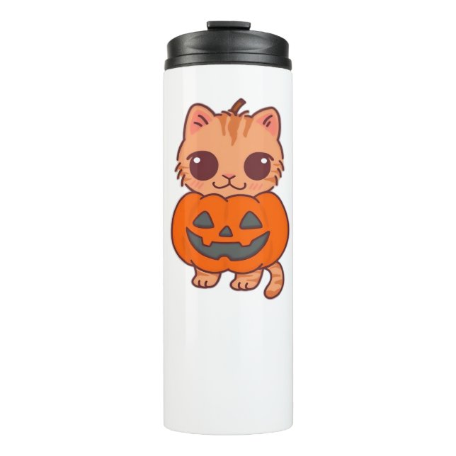Cute Halloween Cat T-Shirt – Two Kawaii Cats Holdi Thermal Tumbler (Front)