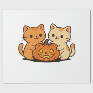 Cute Halloween Cat T-Shirt � Two Kawaii Cats Holdi Wrapping Paper