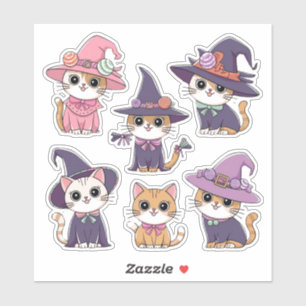 Cute Halloween Cat Witches Sticker Sheet