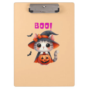Cute Halloween Cat with Pumpkin and Witch Hat Deco Clipboard