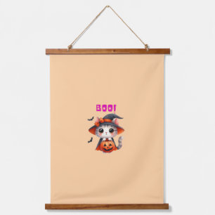 Cute Halloween Cat with Pumpkin and Witch Hat Deco Hanging Tapestry
