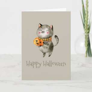Cute Halloween Cat with Pumpkin   Greeting Card