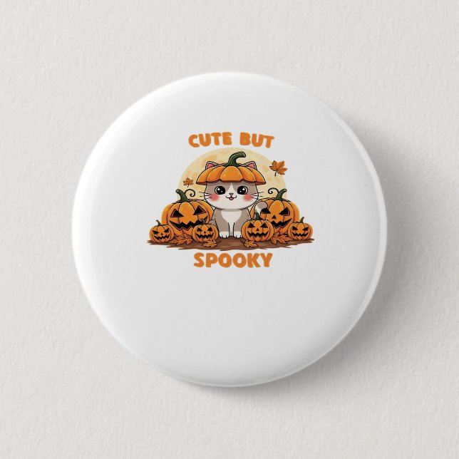 Cute Halloween Cat with Pumpkins � Kawaii Spooky F 2 Inch Round Button (Front)