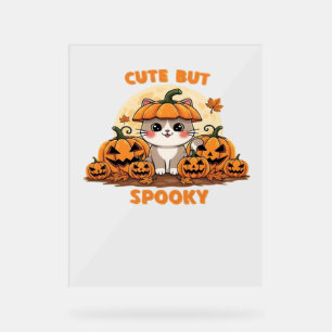 Cute Halloween Cat with Pumpkins – Kawaii Spooky F Acrylic Sign