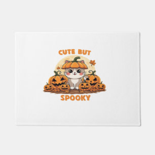 Cute Halloween Cat with Pumpkins � Kawaii Spooky F Doormat