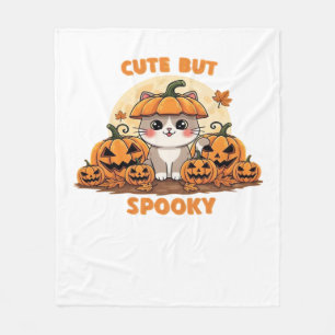 Cute Halloween Cat with Pumpkins � Kawaii Spooky F Fleece Blanket