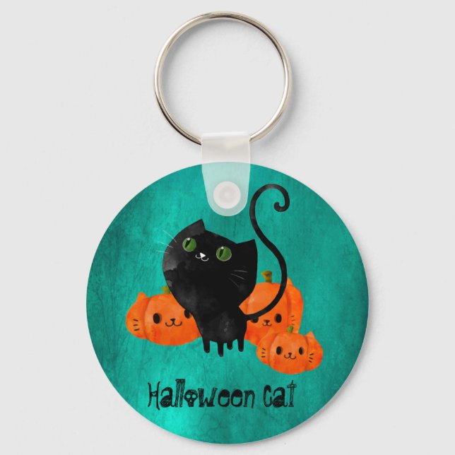 Cute Halloween cat with pumpkins Keychain (Front)