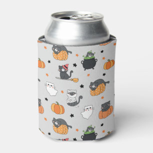Cute Halloween Cats and Ghosts Pattern Can Cooler