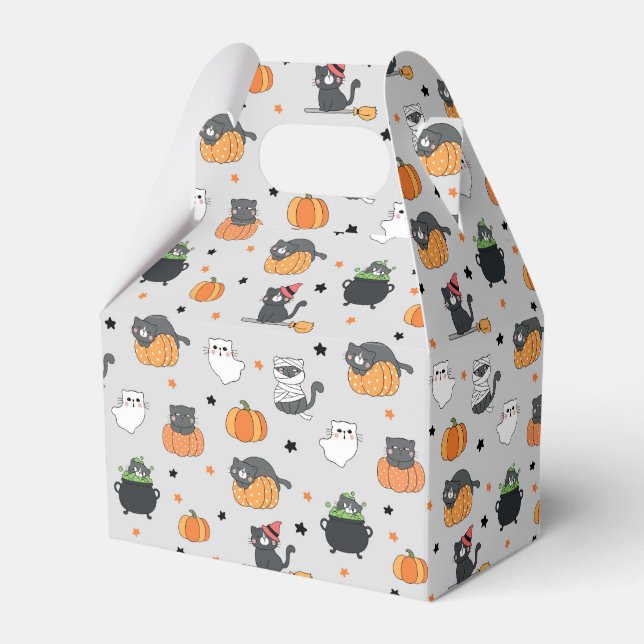 Cute Halloween Cats and Ghosts Pattern Favor Box (Front Side)