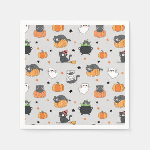 Cute Halloween Cats and Ghosts Pattern Napkin