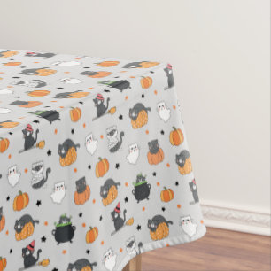 Cute Halloween Cats and Ghosts Pattern Tablecloth