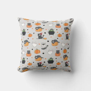 Cute Halloween Cats and Ghosts Pattern Throw Pillow