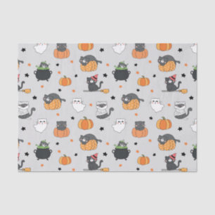 Cute Halloween Cats and Ghosts Pattern Tissue Paper