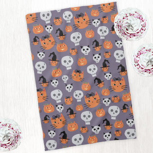 Cute Halloween Cats and Skulls Spooky Kitchen Towel