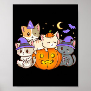 Cute Halloween Cats Anime Cat Kawaii Pumpkin Cat L Poster