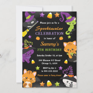 Cute Halloween Cats Birthday Party Invitation